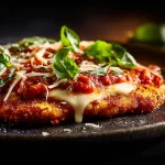 A plated serving of Gordon Ramsay's chicken parmesan, often served with spaghetti