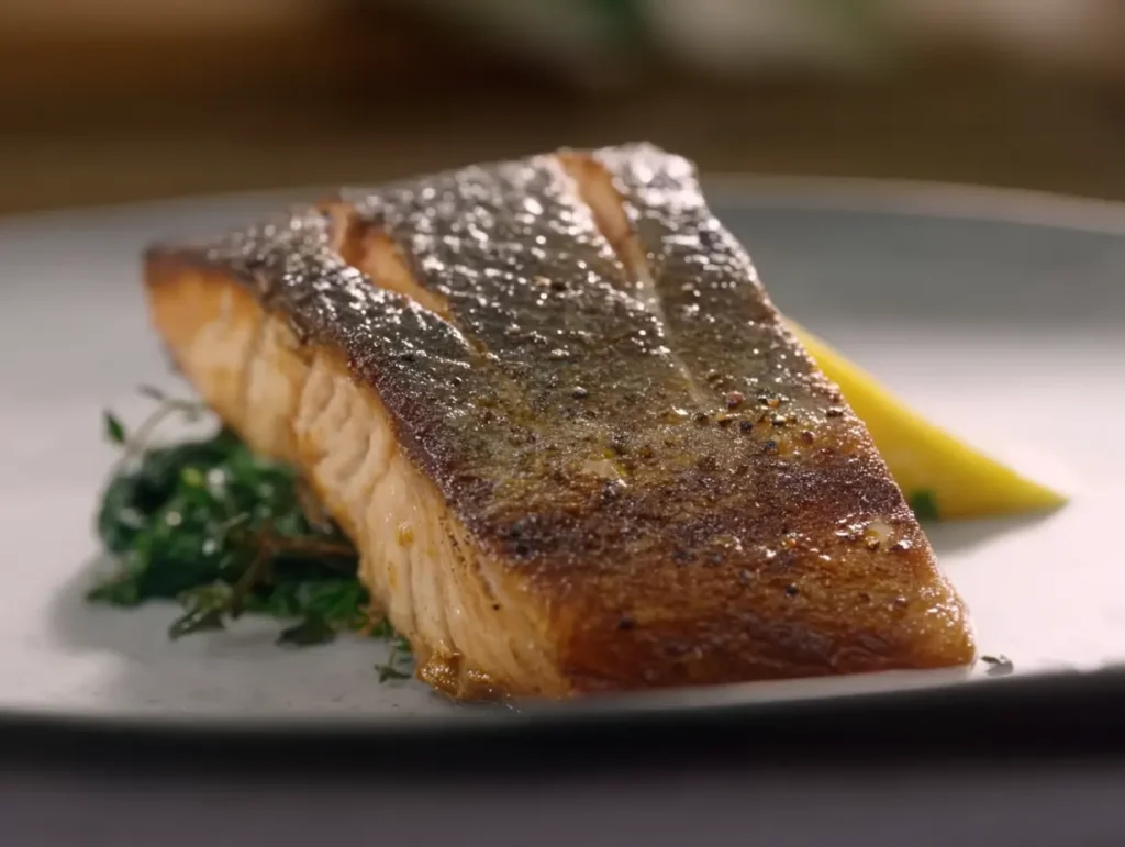 Gordon Ramsay Pan Fried Salmon: The Real Method, Decoded 4 Recipe card image for Gordon Ramsay's pan-fried salmon with crispy skin.