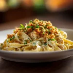 Recipe for Gordon Ramsay's authentic ground turkey pasta with tagliatelle, leeks, and a crispy sage breadcrumb topping.