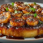 Close-up of Ramsay Banana Tarte Tatin pastry and caramelized banana detail