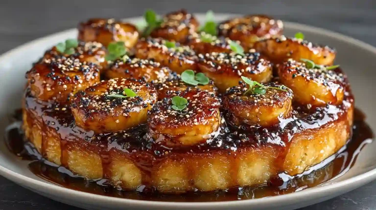Gordon Ramsay Banana Tarte Tatin with dark caramel and glossy bananas