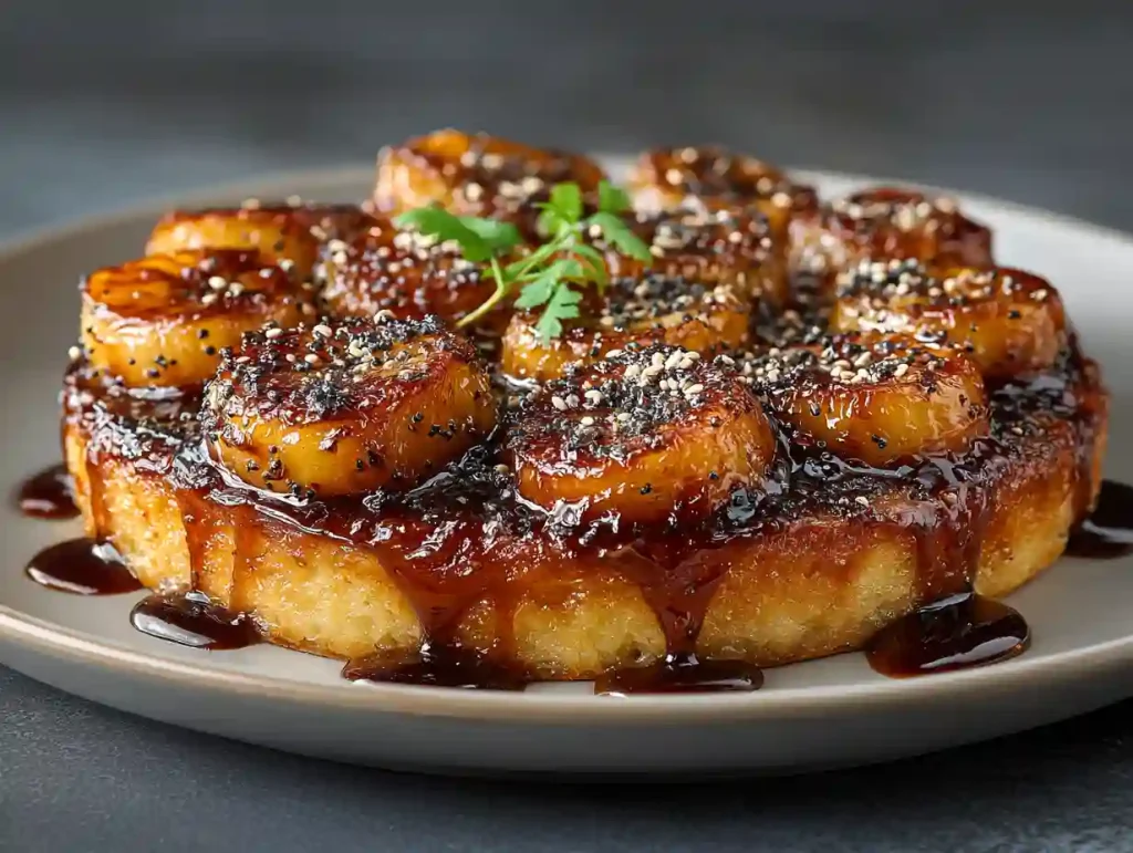 Gordon Ramsay Banana Tarte Tatin: The Cold Butter Trick That Saves It 4 Slice of Gordon Ramsay Banana Tarte Tatin being plated with caramel dripping
