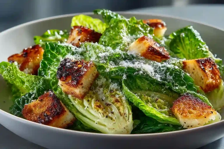 Gordon Ramsay Caesar Salad with creamy dressing, charred romaine, and croutons