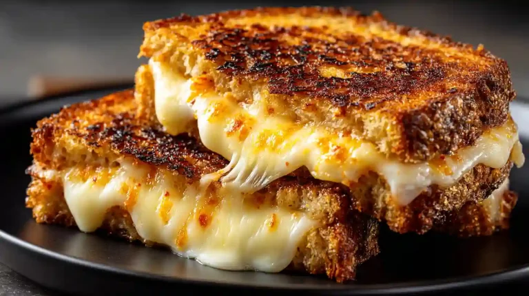 Gordon Ramsay Grilled Cheese Sandwich on black plate with kimchi