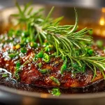 Gordon Ramsay lamb sauce reduction in pan with steel and herbs