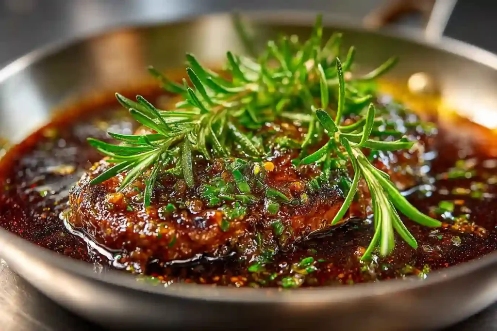 Serving Gordon Ramsay lamb sauce from pan to plate