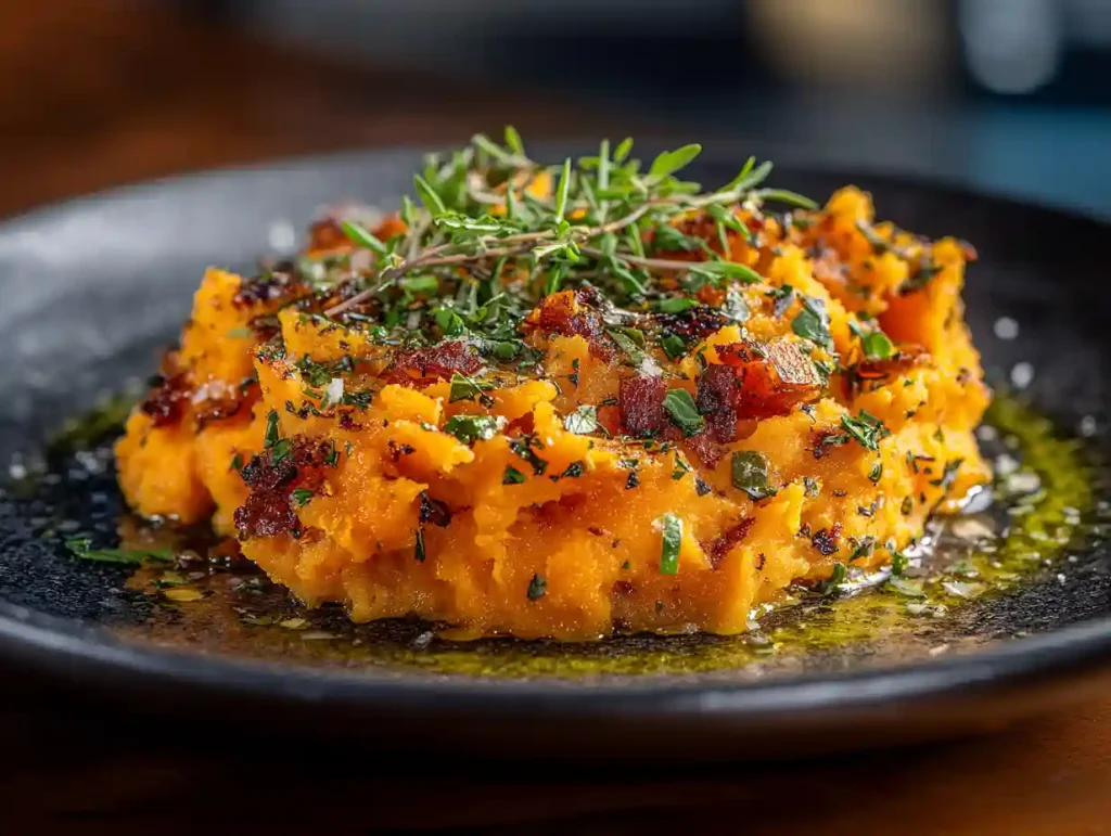 Gordon Ramsay Mashed Sweet Potatoes – The #1 Best Flavor, No Cream 4 Gordon Ramsay Mashed Sweet Potatoes plated as a rustic side