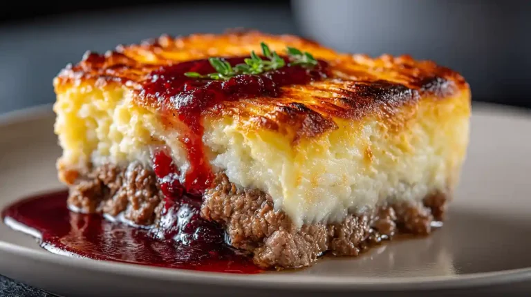 Gordon Ramsay shepherd’s pie plated in a small portion with crispy mash and rich lamb filling