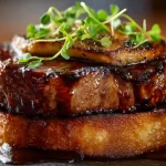 lose-up of Ramsay’s Tournedos Rossini sear and foie texture