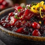 ordon Ramsay cranberry sauce in close-up with reduced fruit and spices