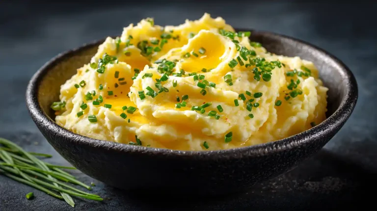 Gordon Ramsay potato purée close-up in a shallow ceramic bowl