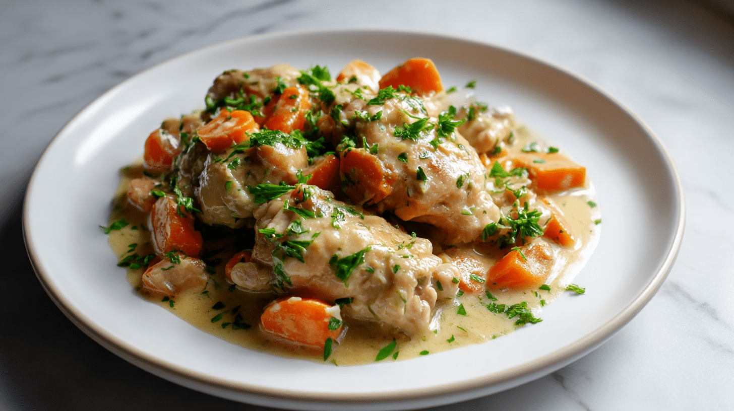 Gordon Ramsay Chicken Fricassee Recipe 1 gordon ramsay chicken fricassee showcasing tender chicken thighs and vibrant carrots