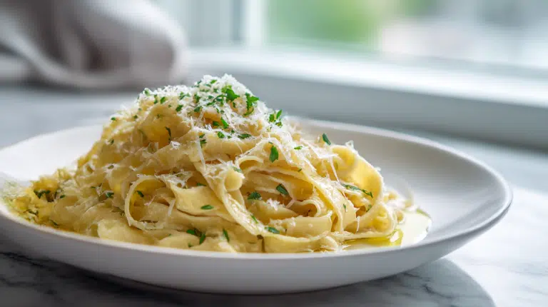 gordon ramsay homemade pasta beautifully presented on a white plate