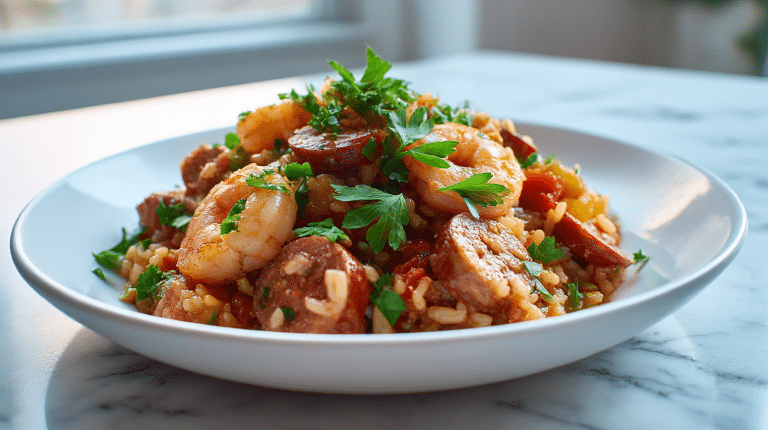 Gordon Ramsay Jambalaya Recipe 9 A vibrant bowl of gordon ramsay jambalaya with chicken, shrimp, and sausage.