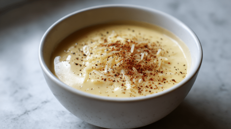 A rich and creamy Gordon Ramsay Mornay sauce in a white bowl