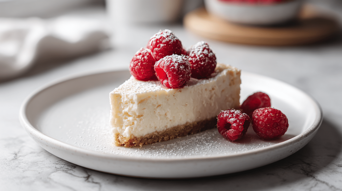 Gordon Ramsay baked raspberry cheesecake featuring fresh raspberries