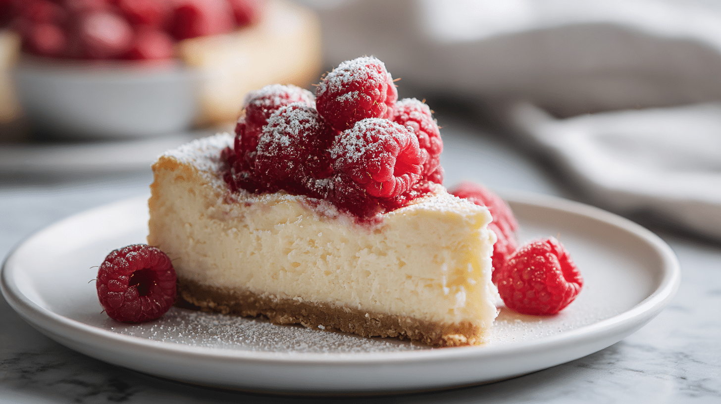 Gordon Ramsay baked raspberry cheesecake close-up view