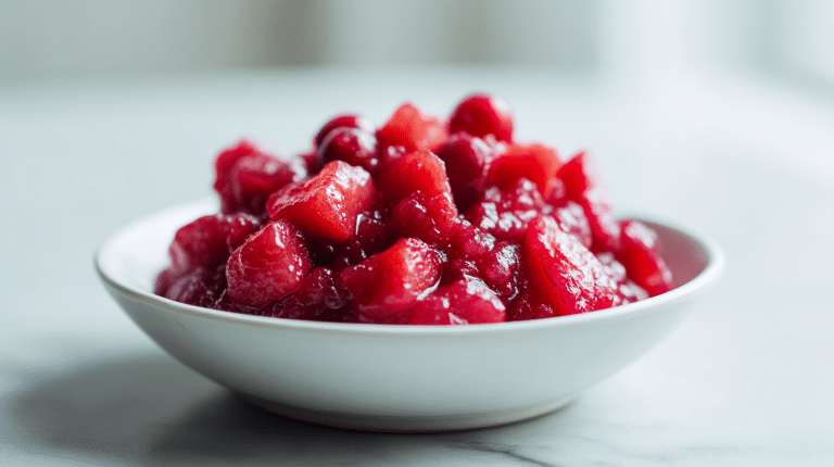 gordon ramsay cranberry apple sauce in a close-up view with apples and cranberries