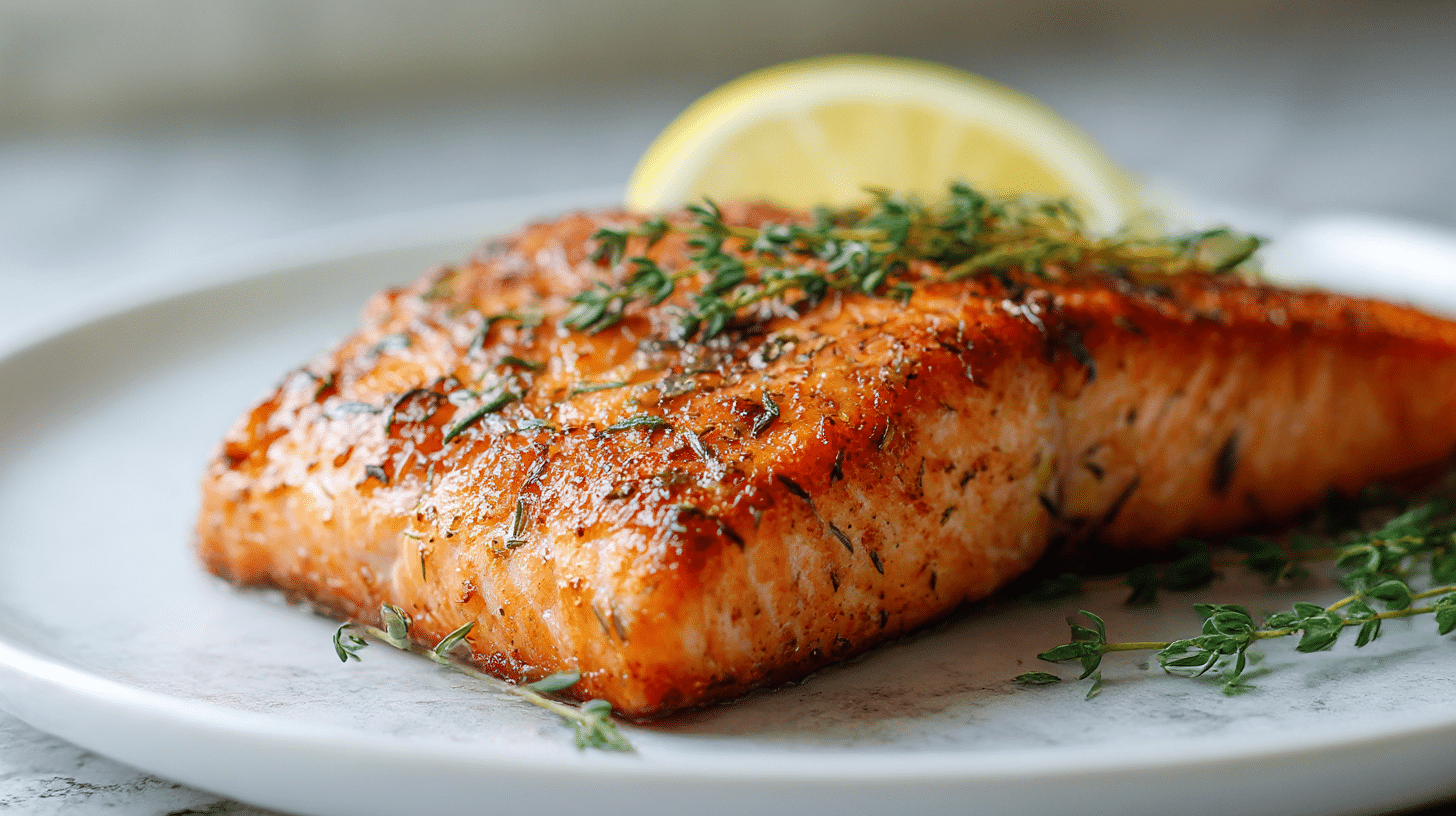 Gordon Ramsay Salmon Steak Recipe 2 Gordon ramsay salmon steak with lemon and thyme on a white plate.
