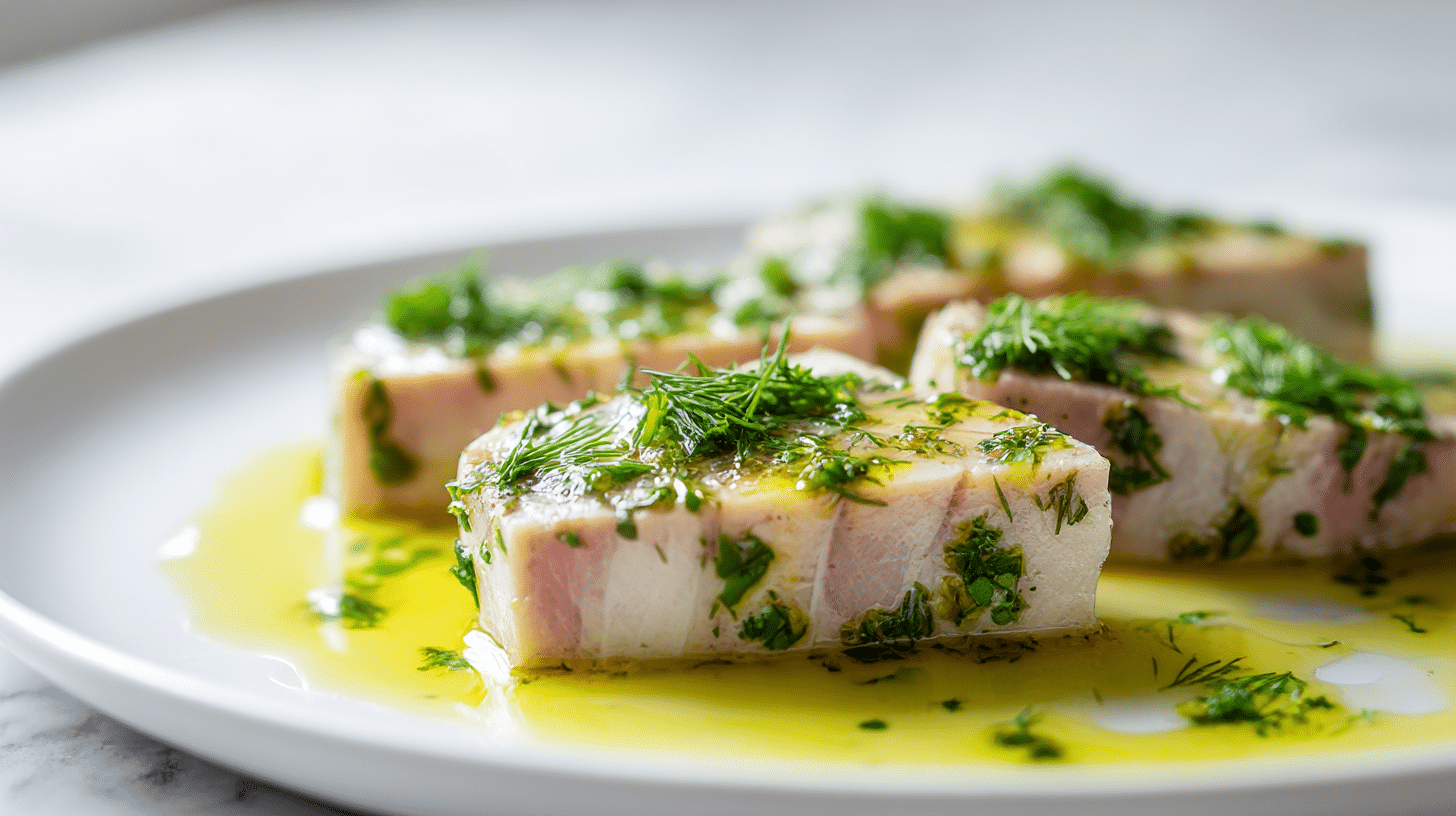 Gordon Ramsay swordfish steaks drizzled with olive oil and lemon juice