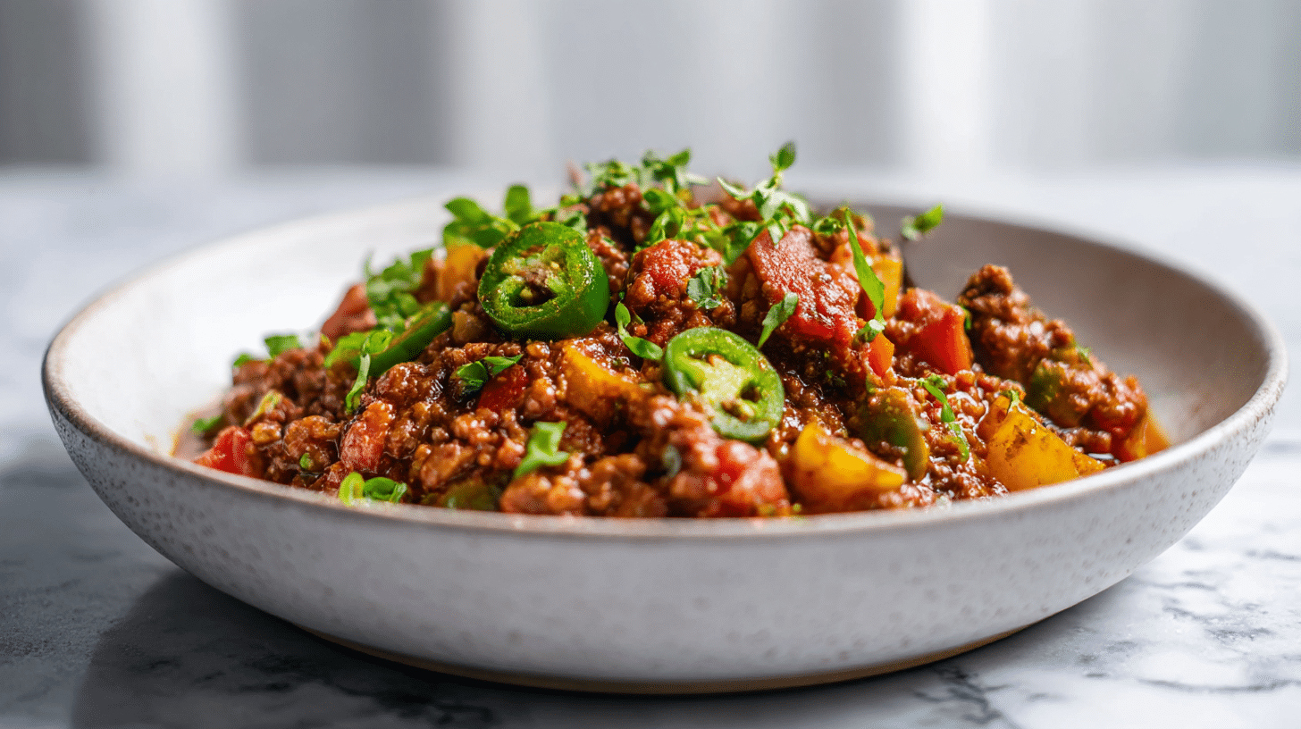 Enjoy gordon ramsay texas chili, a savory blend of meats and peppers.