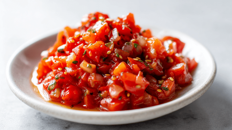 A delicious gordon ramsay tomato relish in a small bowl