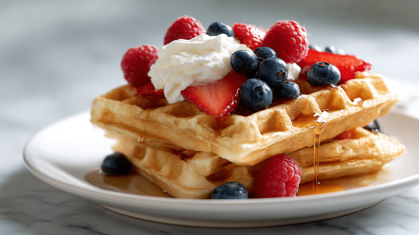gordon ramsay waffle with fresh berries and whipped cream