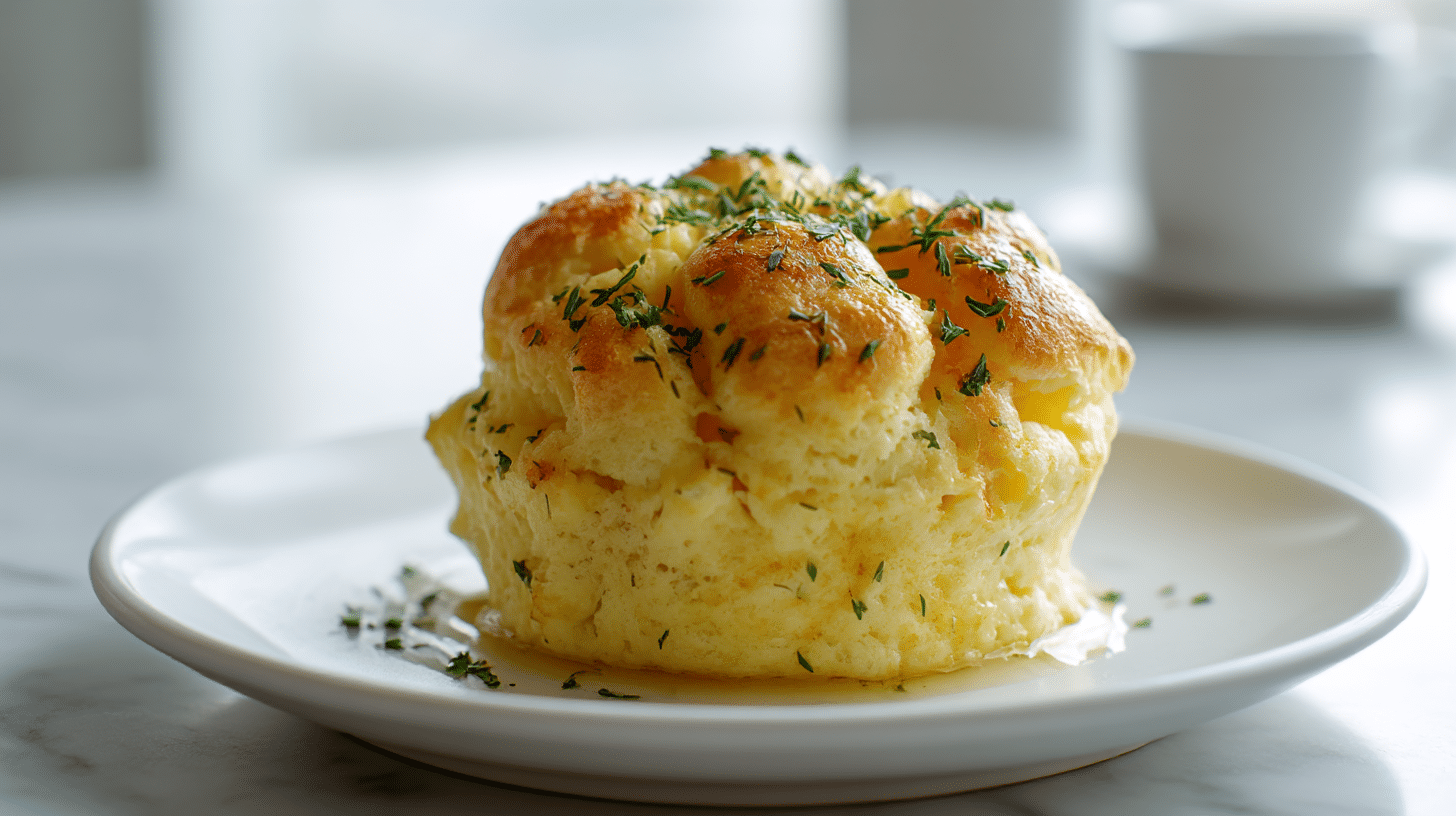 Fish soufflé by Gordon Ramsay with a sprinkle of herbs.