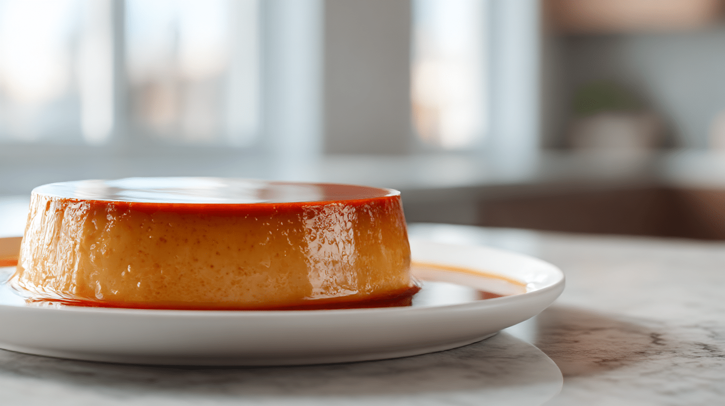 Gordon Ramsay flan with a glossy caramel top, perfectly set and smooth.