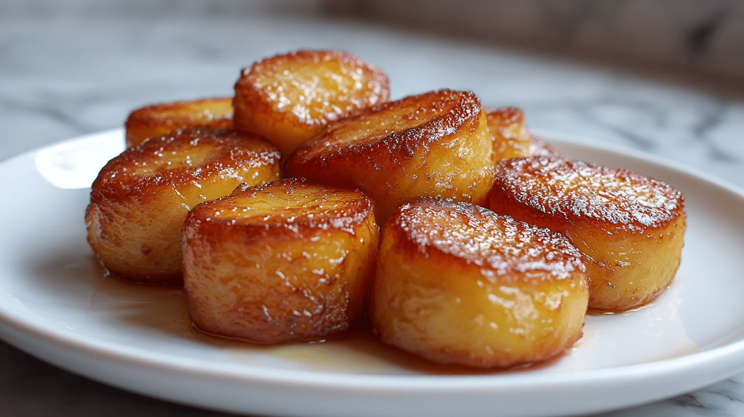 Gordon Ramsay fondant potato is elegantly arranged on a simple plate