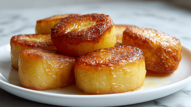 Gordon Ramsay fondant potato beautifully plated with a crispy exterior and tender interior