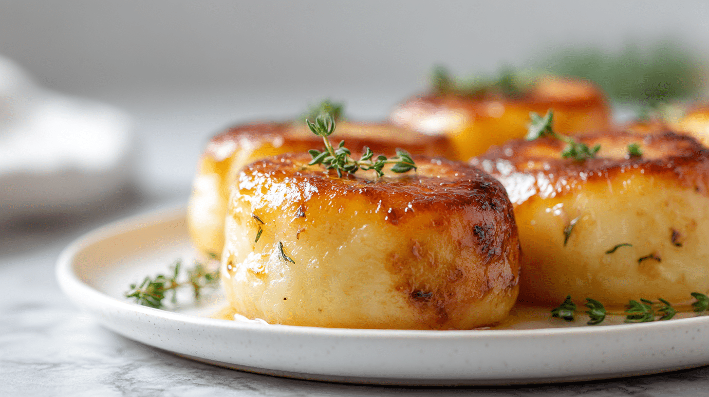 Delicious gordon ramsay fondant potatoes served with a golden crispy top.