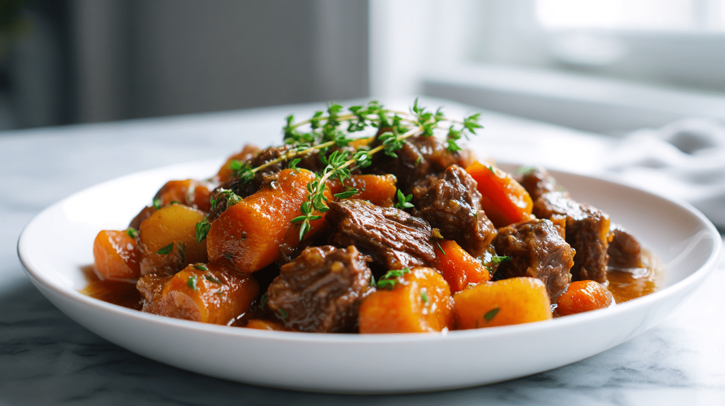 Gordon ramsay lamb stew featuring aromatic herbs and tender chunks of meat.