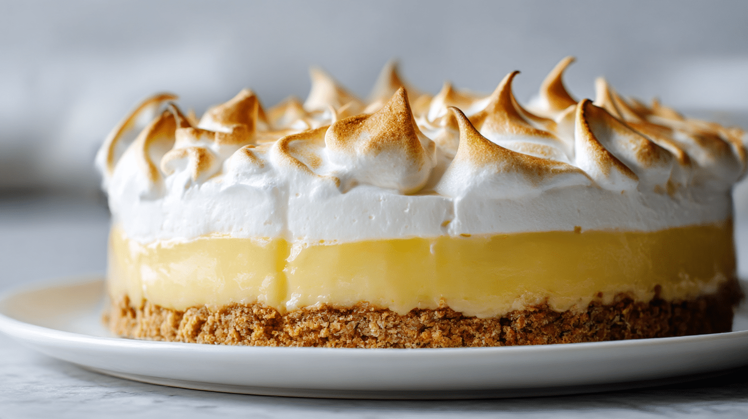 gordon ramsay lemon meringue cheesecake on a white plate