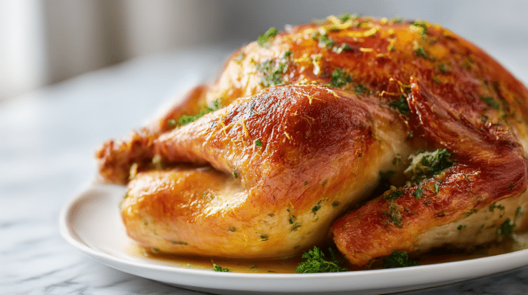 gordon ramsay roast turkey with lemon parsley garlic served on a white plate