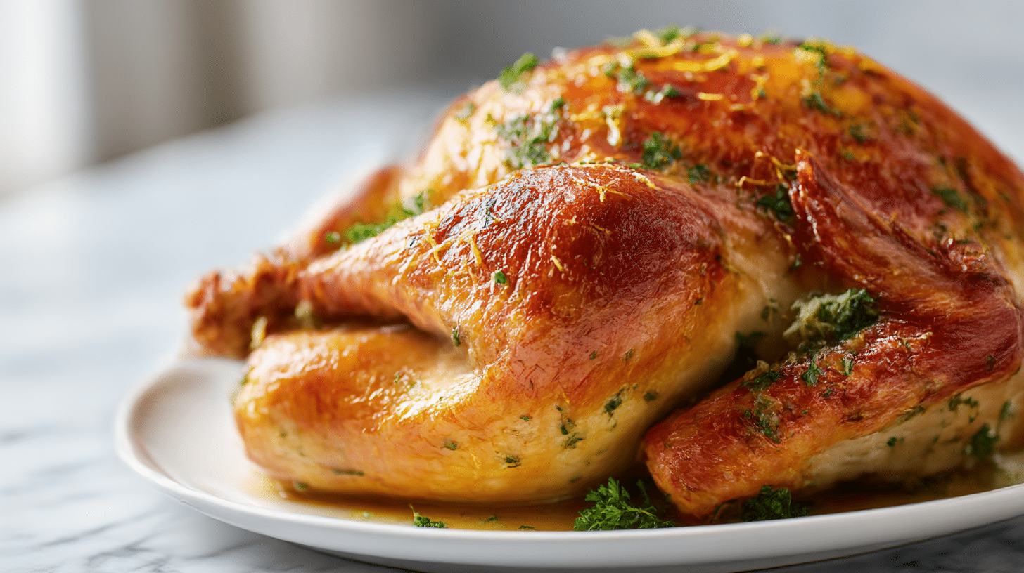 gordon ramsay roast turkey with lemon parsley garlic served on a white plate