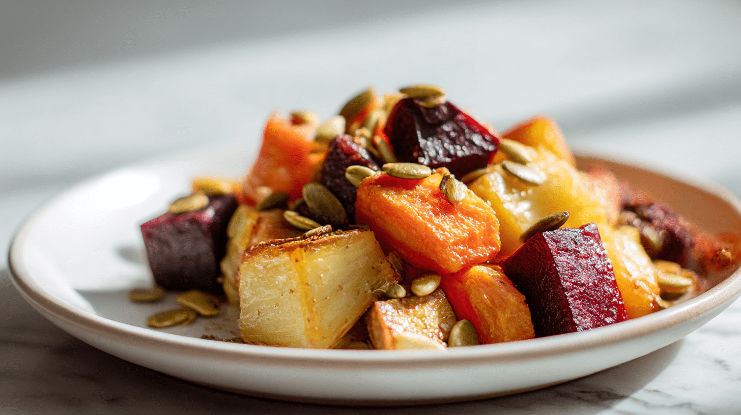 gordon ramsay roasted root vegetables with crushed pepitas 2