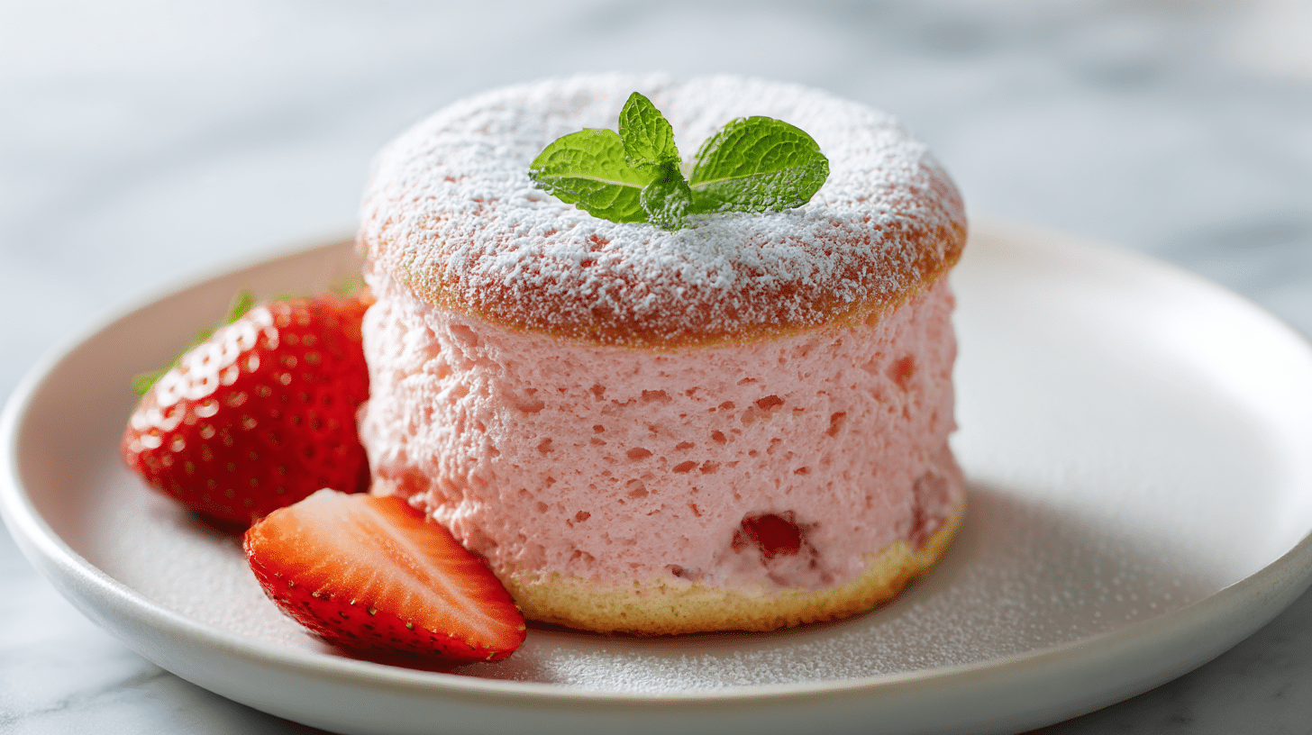 Gordon Ramsay strawberry souffle captured in soft natural light