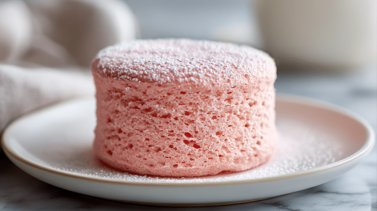 A close-up view of gordon ramsay strawberry souffle on a white plate