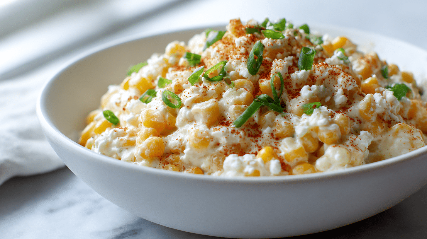 Close-up of a gordon ramsay street corn dip showcasing creamy textures.
