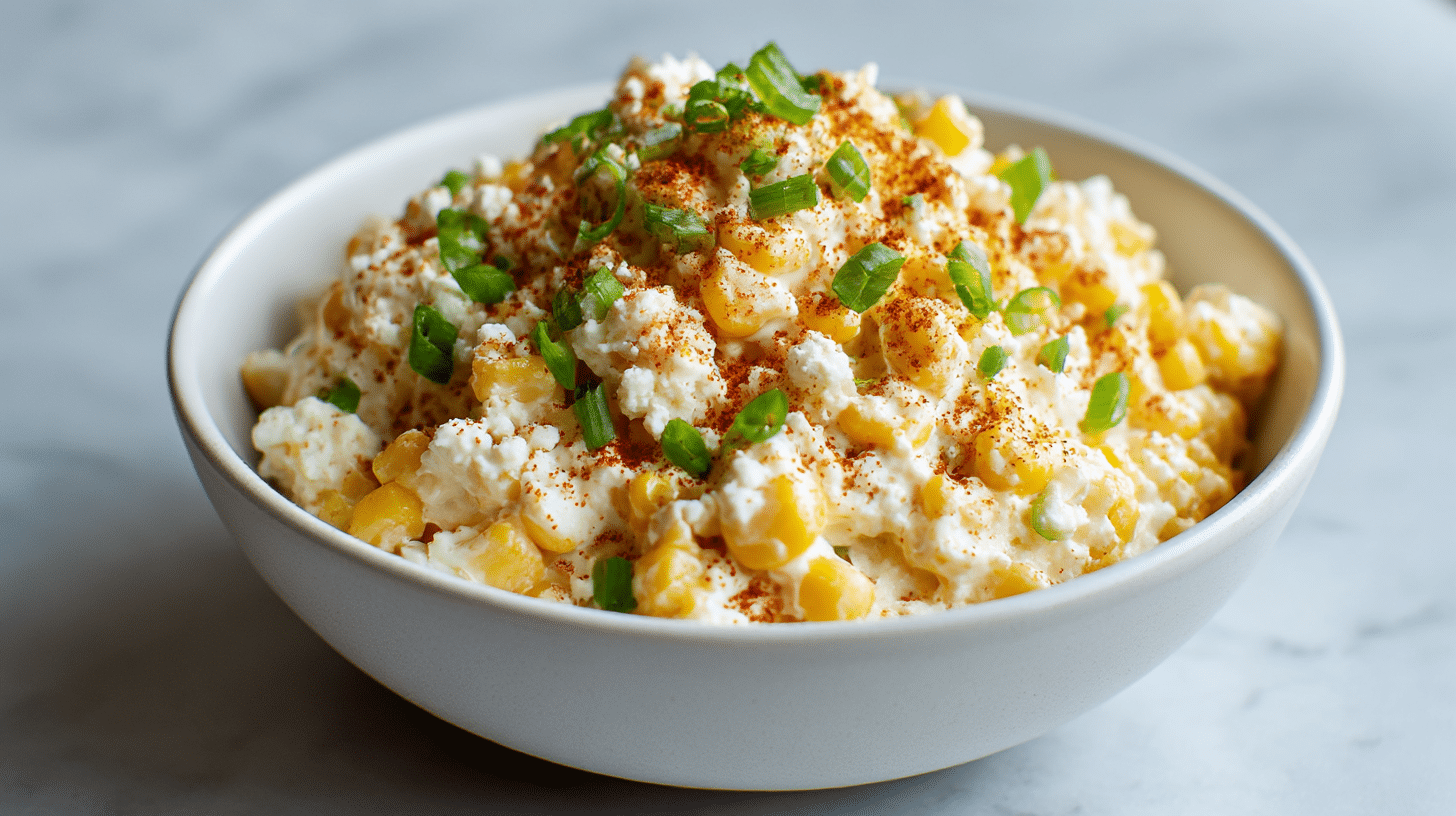 A delicious gordon ramsay street corn dip with fresh corn and creamy toppings.