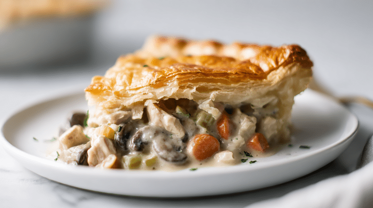 gordon ramsay turkey pie served on a ceramic plate