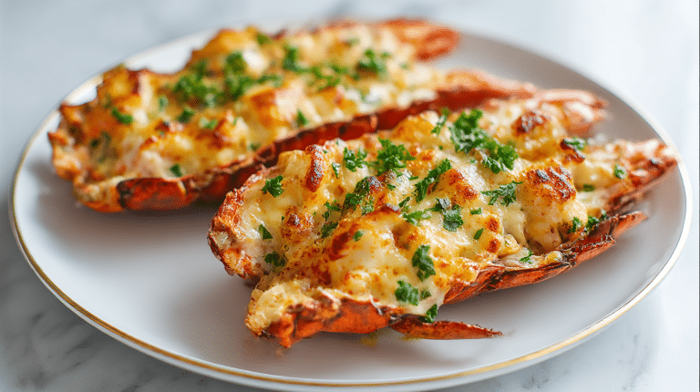 gordon ramsay lobster thermidor on a white plate with fresh parsley