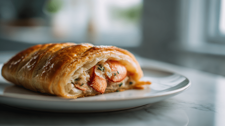 gordon ramsay lobster wellington plated on a marble counter