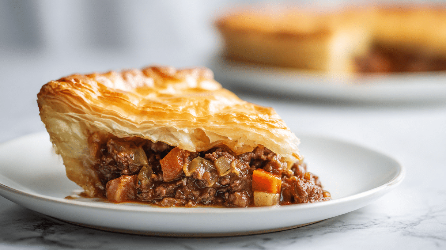 Delicious gordon ramsay venison pie with flaky puff pastry.