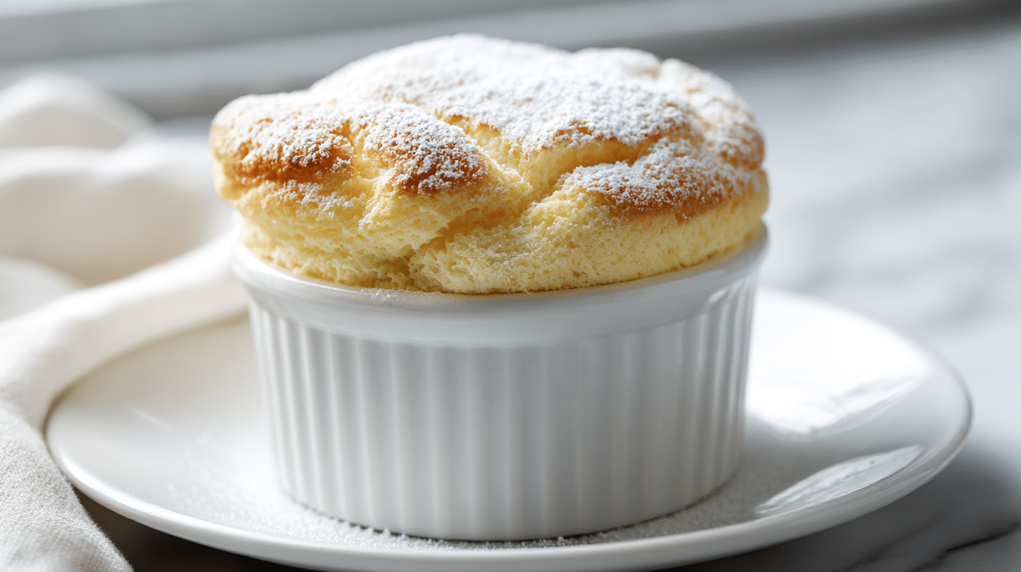 Gordon Ramsay vanilla soufflé in a delicate ramekin