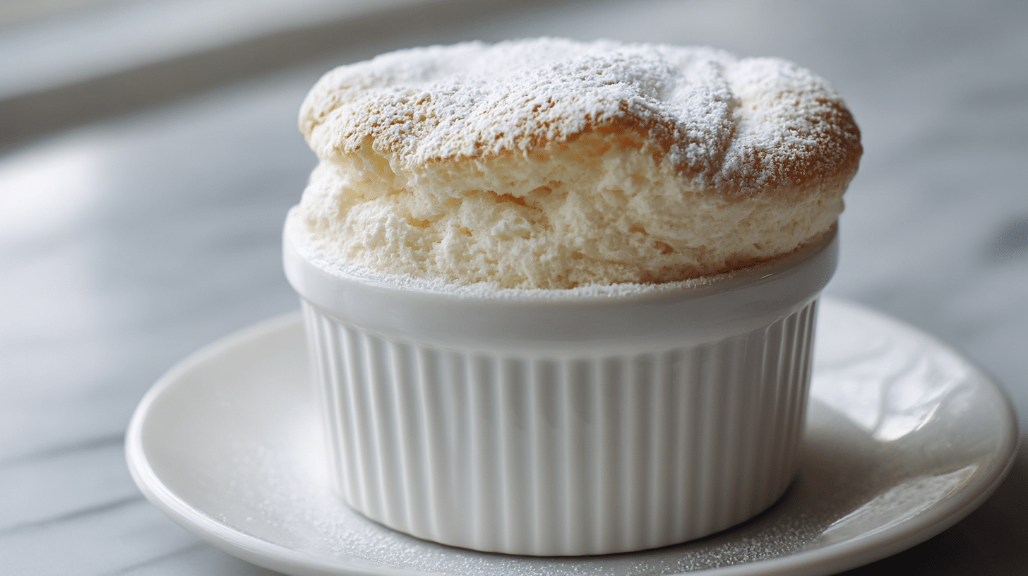 Gordon Ramsay vanilla soufflé rising in a ramekin