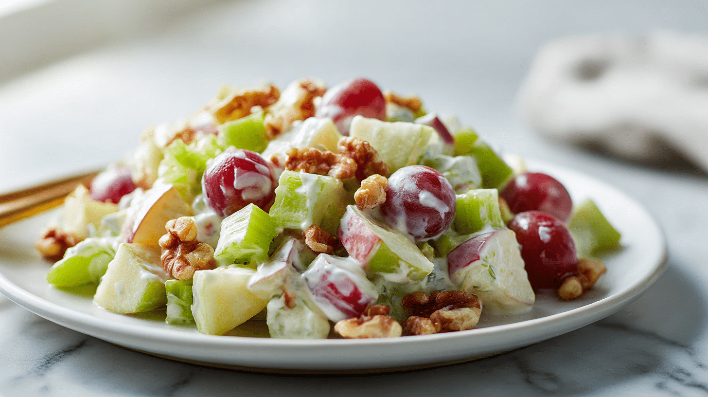 Gordon Ramsay Waldorf Salad Recipe 2 Gordon Ramsay Waldorf salad showcasing vibrant ingredients in a creamy dressing