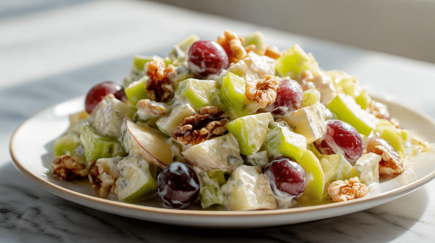 Gordon Ramsay Waldorf salad with fresh fruits and creamy dressing