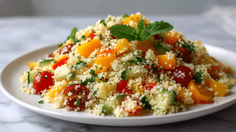 A vibrant gordon ramsay couscous salad featuring fluffy couscous and colorful vegetables.